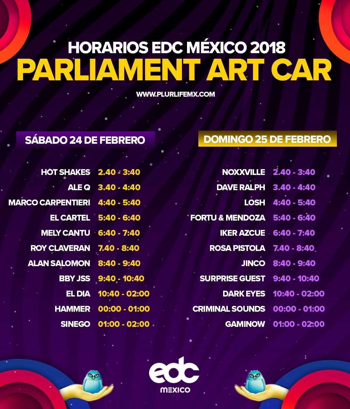 Horarios EDC Mexico 2018 escenario PARLIAMENT ARTCAR