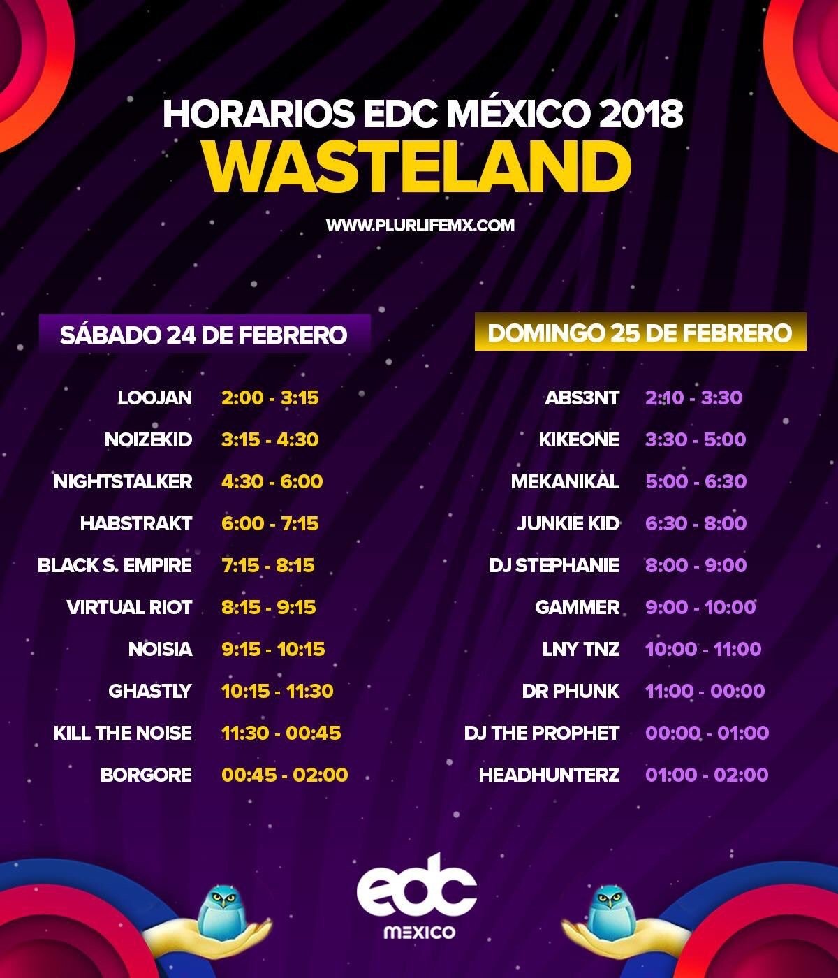 Horarios EDC Mexico 2018 escenario WASTELAND